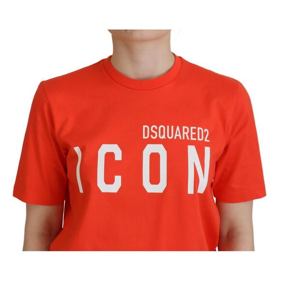 Dsquared² Orange Cotton Shiny Icon East Tee Crewneck Women's T-shirt (Pre-Owned) - Picture 5 of 5